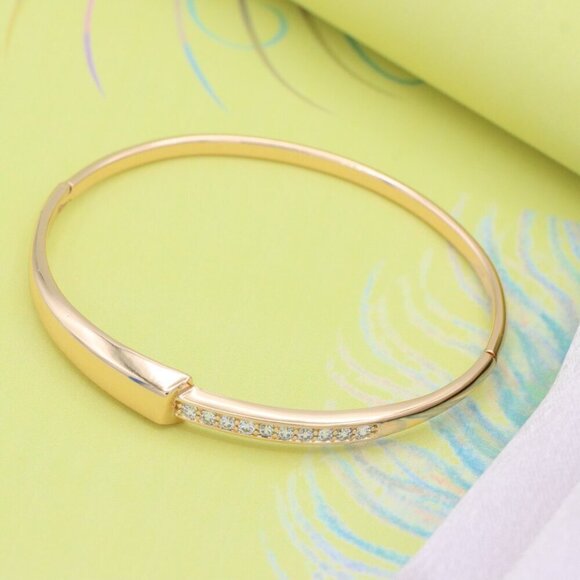 Minimalist Rose Gold Bangle with Sleek Cubic Zirconia Accent Line, XPBL0555 - Picture 2 of 12